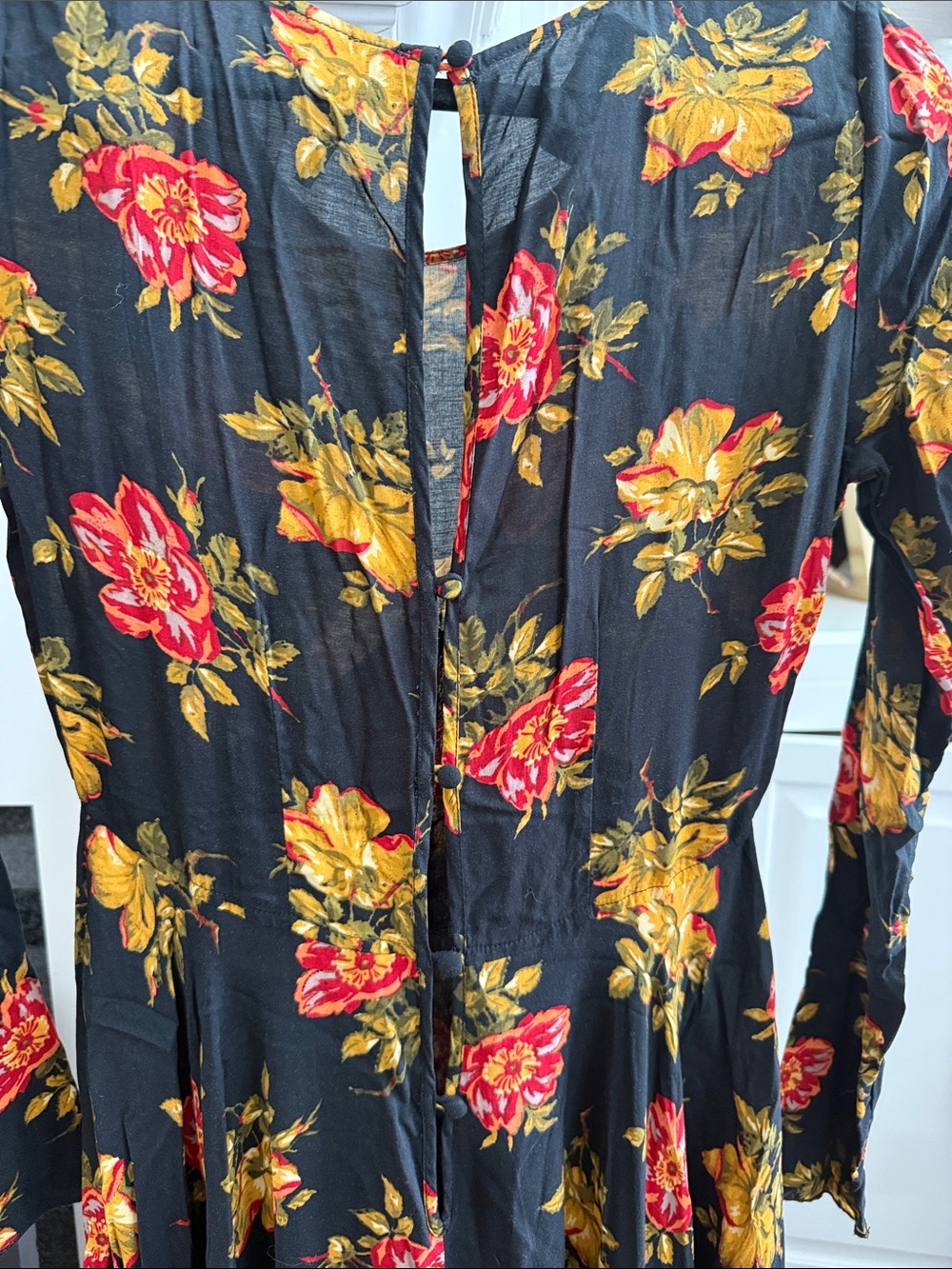 Free People Black Maxi Dress with Red and Yellow Floral Print - Picture 3 of 4